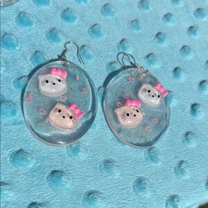 Cute Kitty Resin Earrings with Pink Bows